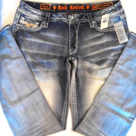 🆕️Rock Revival Easy Straight Jeans. Women's Plus Size: Waist 34x34 Inseam. - Picture 2 of 13